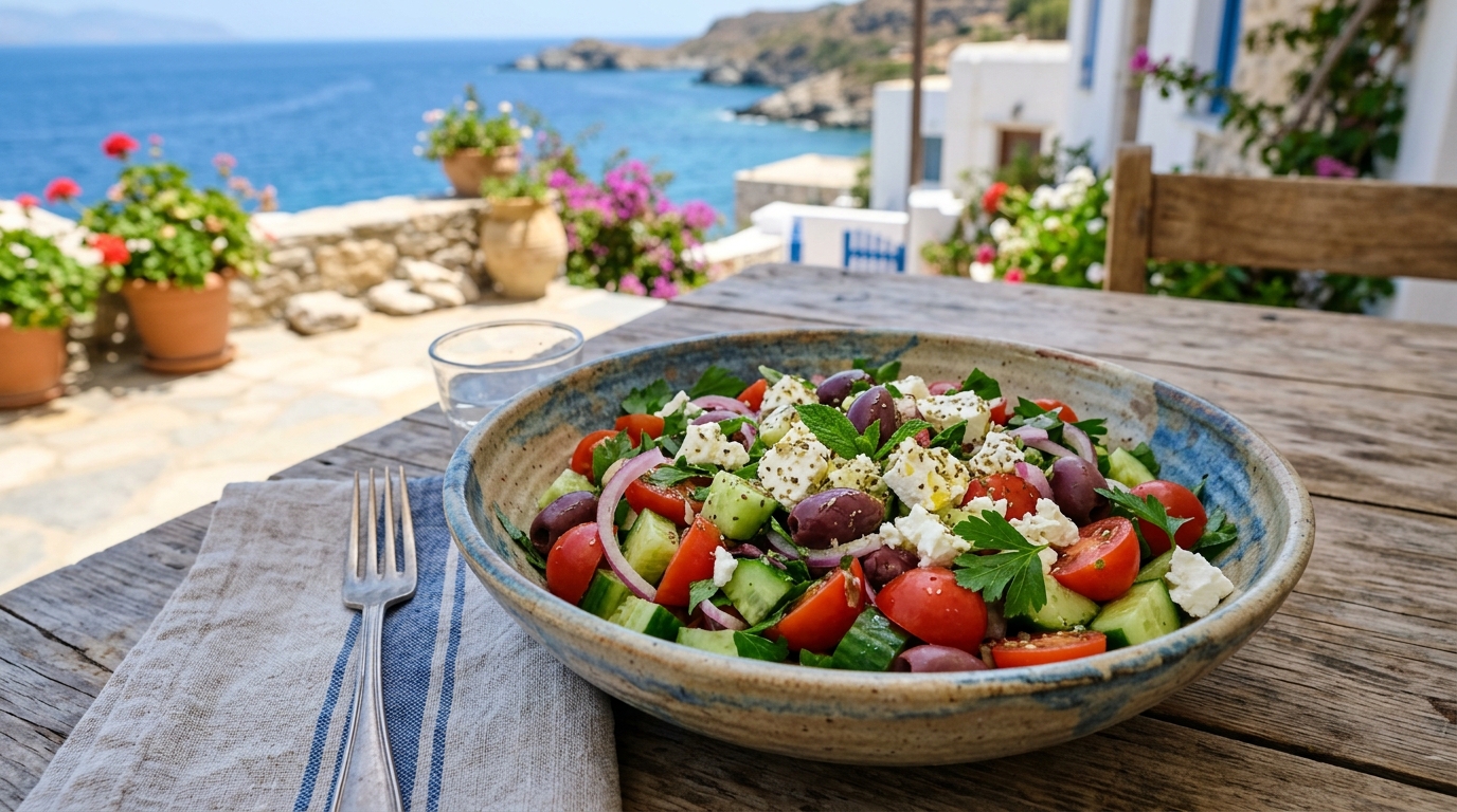 Simple Mediterranean Salad With Homemade Dressing