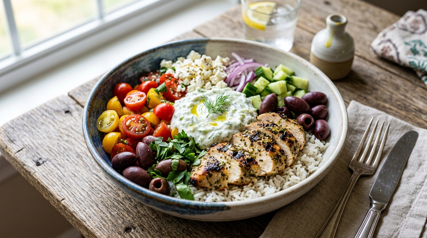 The Best Greek Chicken Bowls With Homemade Tzatziki